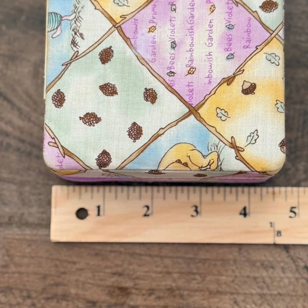 Disney Winnie the Pooh Vintage Pastel Patchwork Fabric Zip Closure Jewelry Case